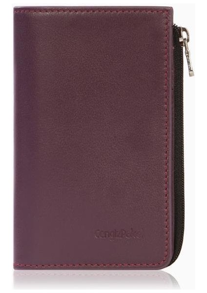 Unisex Deri Fermuarlı Kartlık – 2512 - Mürdüm