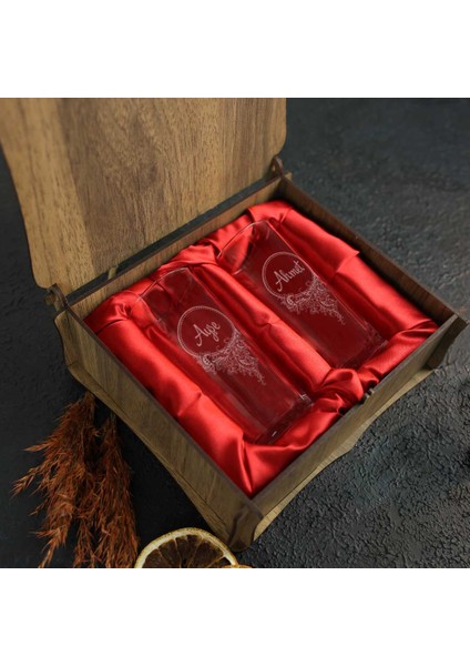 Ahşap Kutulu Vintage Tasarımlı İsme Özel Rakı Kadehi Seti