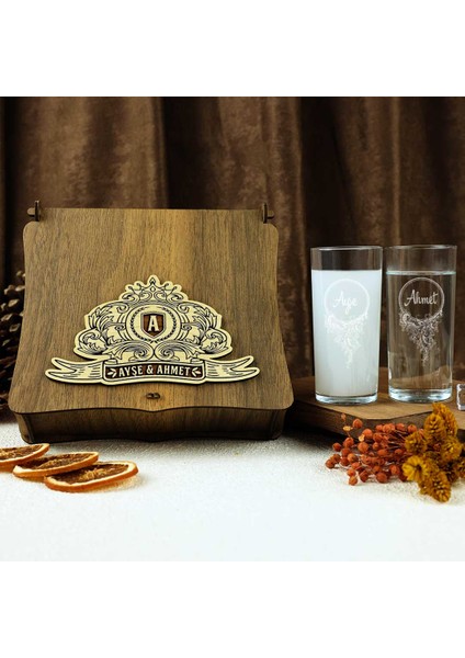 Ahşap Kutulu Vintage Tasarımlı İsme Özel Rakı Kadehi Seti