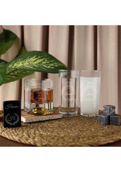 Ahşap Kutulu Çiftlere Özel 2'li Rakı & Çakmak & Taşlı Viski Kadehi Seti fiyatları