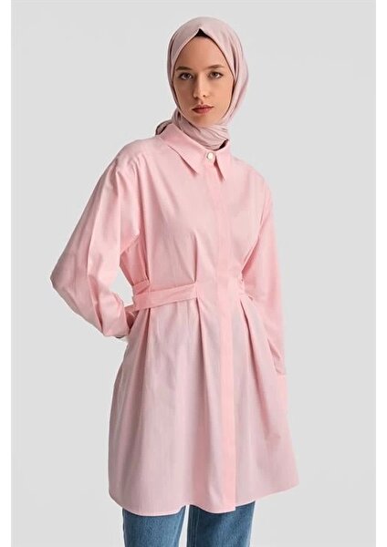 Fiyonklu Naturel Kumaşlı Tunik 24K4300 Pembe