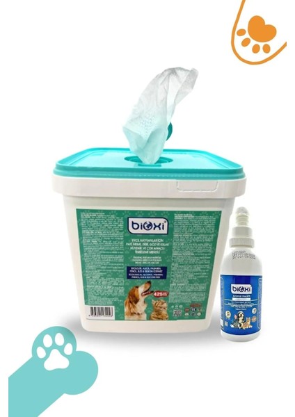 ® Tüy ve Pati Hijyenik Temizleme Kova Mendil + Animal Health Göz Temizleme 150 ml - Evcil Hayvanlar Için Çok Amaçlı Temizlik Çözümü