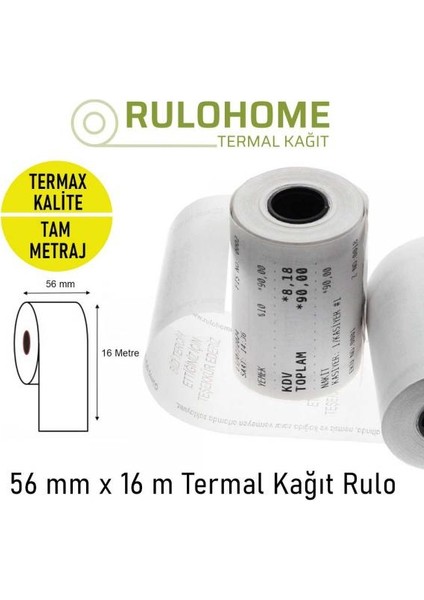 Rulohome 56X16 Termal Pos Rulosu & Yazarkasa Kağıdı 3 Paket / 30 Rulo