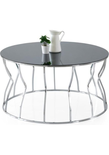 Lale Ayna Camlı Metal Orta Sehpa 80X42CM