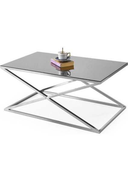 Çapraz Ayna Camlı Metal Dikdörtgen Orta Sehpa 100X60CM