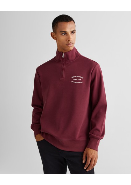 Erkek Bordo Regular Fit Yarım Fermuarlı Logolu Sweatshirt 2015071.638