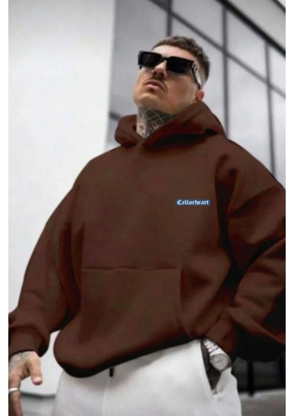 Erkek Kahverengi Oversize Cellorheart Baskılı Sweatshirt fiyatları