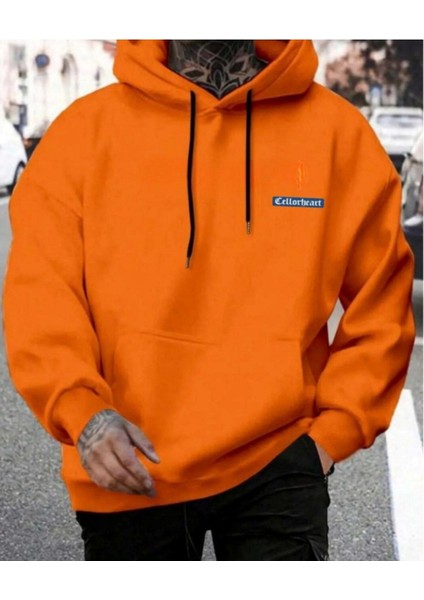 Erkek Turuncu Oversize Cellorheart Baskılı Sweatshirt
