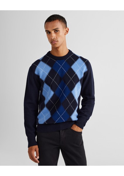 Erkek Lacivert Regular Fit Bisiklet Yaka Desenli Kazak 8060072.433