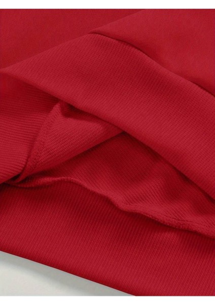 Erkek Kırmızı Boston Baskılı Oversize Sweatshirt modelleri