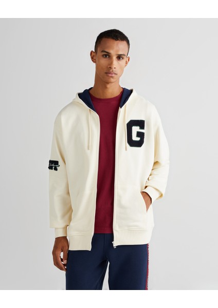 Erkek Krem Relaxed Fit Kapüşonlu Logolu Sweatshirt 2524339T.130