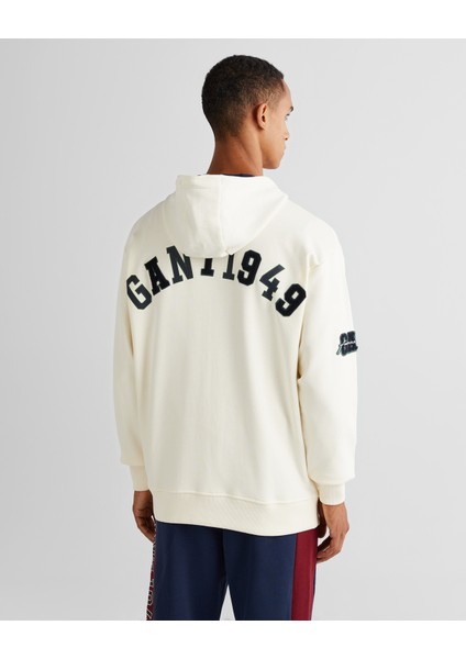 Erkek Krem Relaxed Fit Kapüşonlu Logolu Sweatshirt 2524339T.130