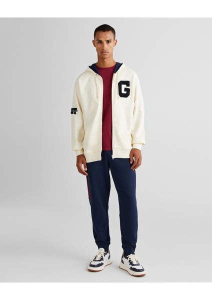 Erkek Krem Relaxed Fit Kapüşonlu Logolu Sweatshirt 2524339T.130