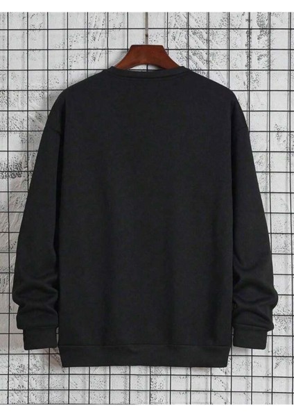 Erkek Siyah Paris Baskılı Bisiklet Yaka Sweatshirt fiyatları