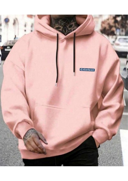 Erkek Pembe Oversize Cellorheart Baskılı Sweatshirt