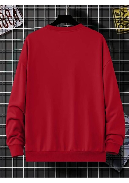 Erkek Kırmızı Boston Baskılı Oversize Sweatshirt fiyatları