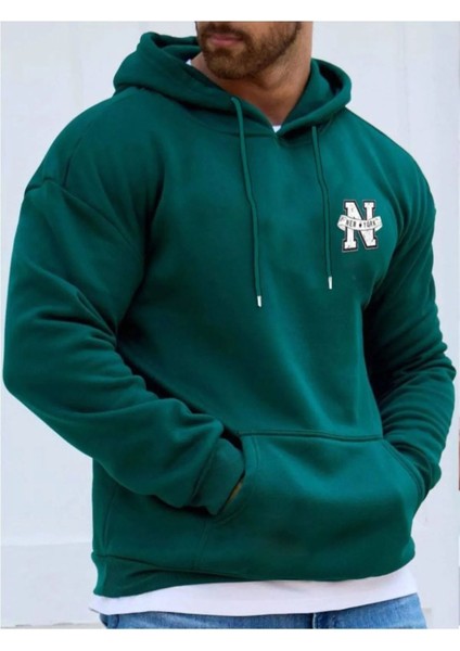Erkek Yeşil Oversize New York Baskılı Sweatshirt
