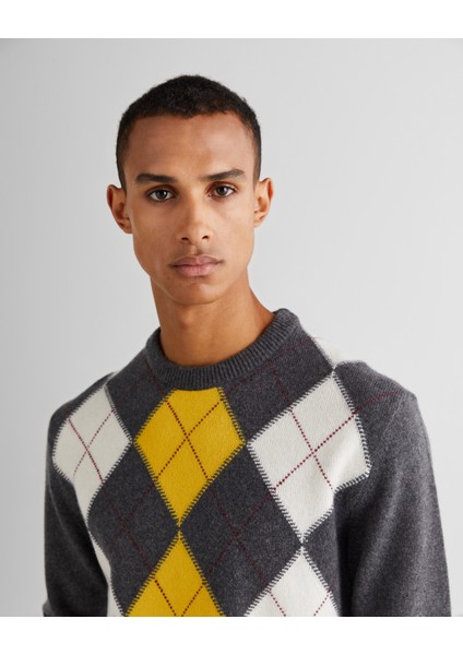 Erkek Gri Regular Fit Bisiklet Yaka Desenli Kazak 8060072.97 fırsatları