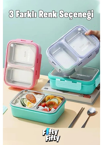 Lunch Box 700 ml Tek Kat Iki Bölmeli Metal Kaşıklı Yeni Nesil Sefer Tası