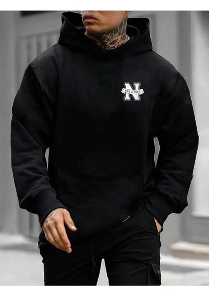 Erkek Siyah Oversize New York Baskılı Sweatshirt