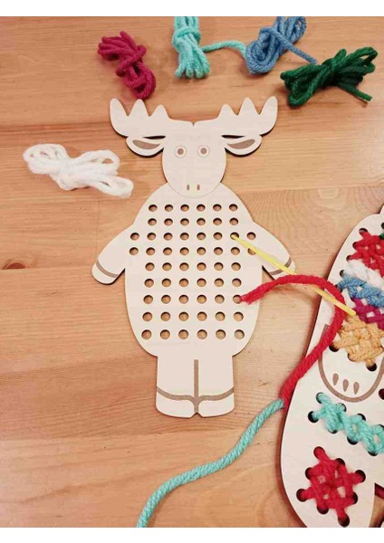 Montessori Eğitici Geliştirici Geyik Kanaviçe Seti Oyuncak modelleri