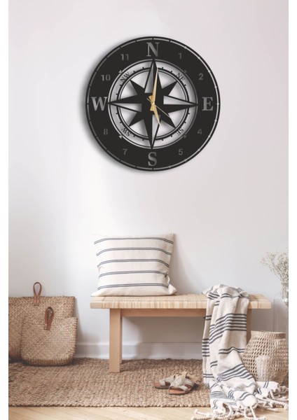 Şık 50x50cm pusula ve yaşam ağacı duvar dekoru seti, modern tasarım siyah renk modelleri