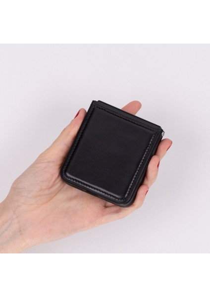 Samsung Galaxy Z Flip6 Uyumlu Deri Arka Kapak Parlak Siyah fırsatları