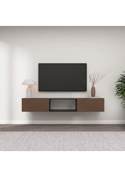 The FeHAN Onyx Duvara Monte 2 Kapaklı Tv Ünitesi ,tv Sehpası ,tv Duvar Ünitesi 180CM - Ahşap Siyah / Kaplan