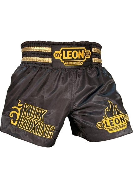 Leon Kick Boxing Nakışlı Kick Boks Şortu Siyah