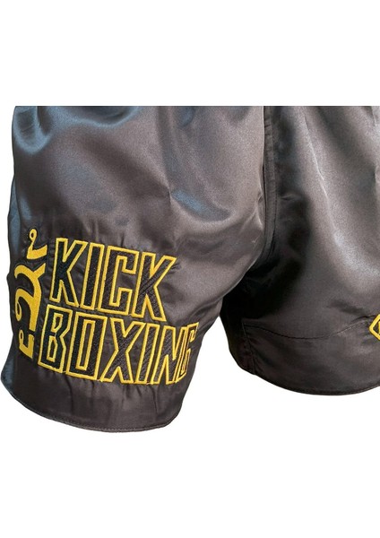 Leon Kick Boxing Nakışlı Kick Boks Şortu Siyah