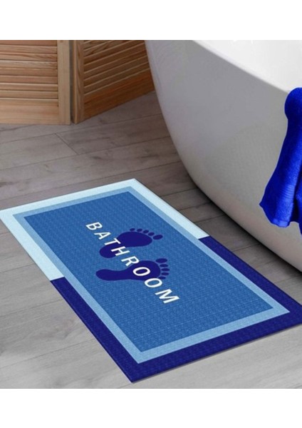 Mavi Su Geçirmez Kaydırmaz Banyo Paspası Banyo Halısı Su Emici Kaymaz Paspas 50 x 70