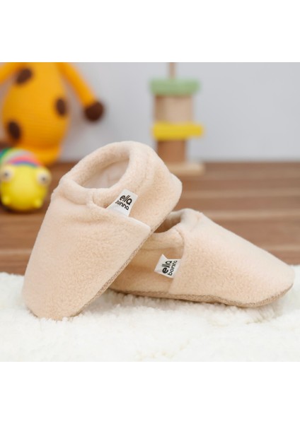 Polar Bebek Pandufu Ev Patiği, Kaydırmaz Taban, Organik Pamuk Astar Kreş Ayakkabısı, Bej