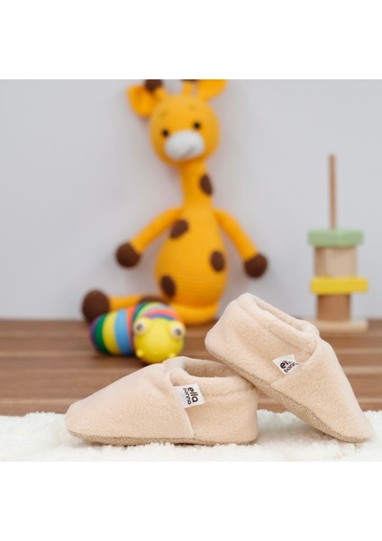 Polar Bebek Pandufu Ev Patiği, Kaydırmaz Taban, Organik Pamuk Astar Kreş Ayakkabısı, Bej