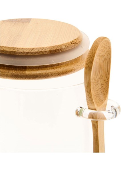 1 Adet Bambu Kapaklı Kaşıklı Cam Kavanoz 900 ml