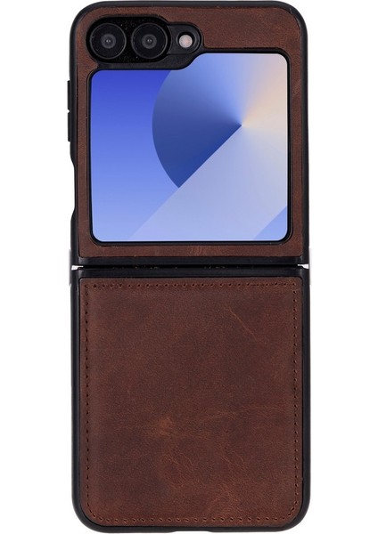 Samsung Galaxy Z Flip6 Uyumlu Deri Arka Kapak Antik Kahve indirimleri