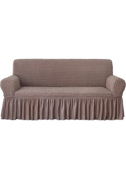 Bürümcük Lastikli Kanepe Örtüsü Likralı Koltuk Örtüsü 3' Lü Burumcuk Çekyat Örtüsü Açık Kahve