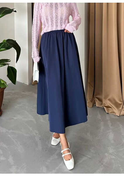 Lacivert Lola Fermuarlı Uzun Etek