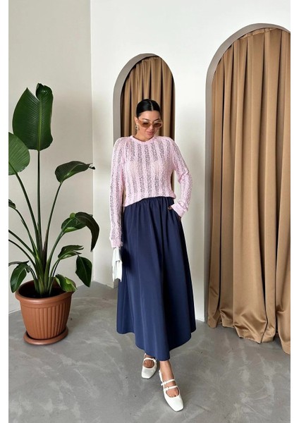 Lacivert Lola Fermuarlı Uzun Etek indirimleri