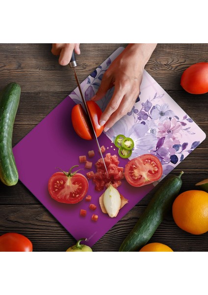 Cam Kesme Tahtası ve Sunumluk Vintage Mor Çiçek 20X30 cm fiyatları