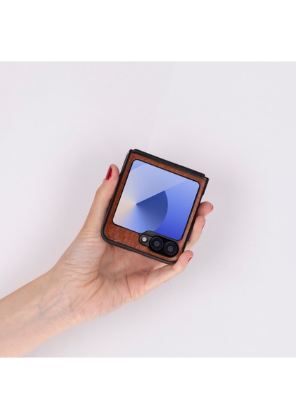 Samsung Galaxy Z Flip6 Uyumlu Deri Arka Kapak Gölgeli Taba modelleri