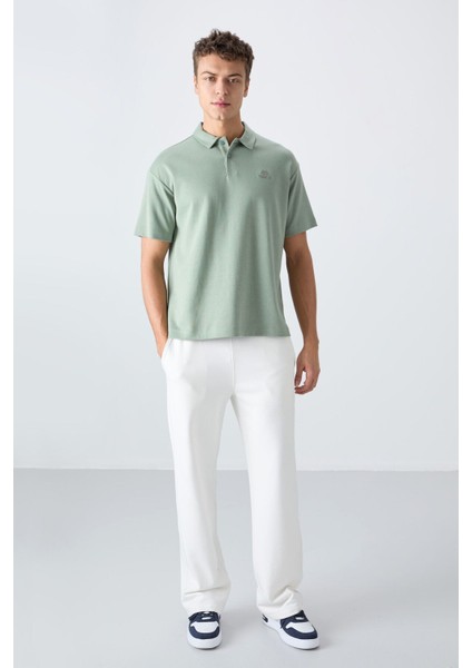 Tommy Life Açık Yeşil Pamuklu Kalın Yumuşak Dokulu Oversize Fit Basic Polo Yaka Erkek T-Shirt - 88327