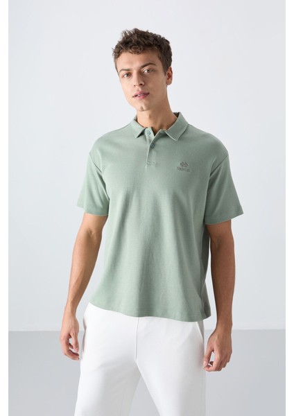 Tommy Life Açık Yeşil Pamuklu Kalın Yumuşak Dokulu Oversize Fit Basic Polo Yaka Erkek T-Shirt - 88327