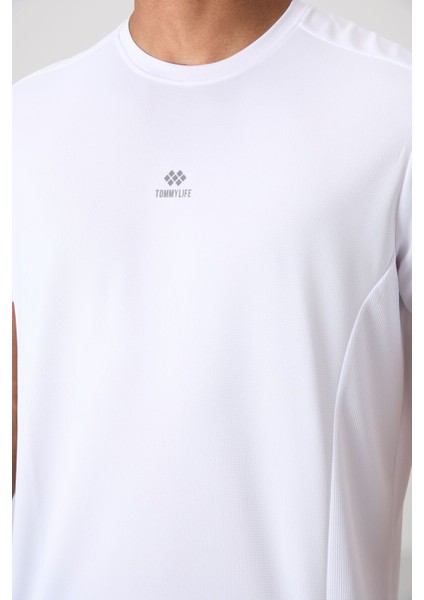 Tommy Life Beyaz Polyester Nefes Alan Dokulu Ince Esnek Standart Fit Erkek Performans T-Shirt - 88390
