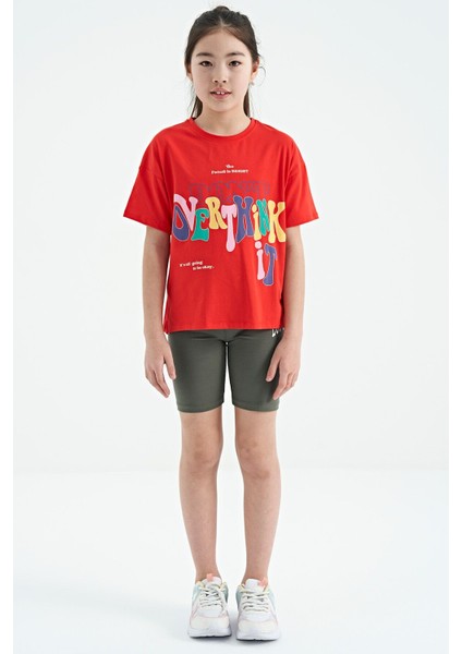 Tommy Life Fiesta Renki Yazı Baskılı O Yaka Oversize Kısa Kollu Kız Çocuk T-Shirt - 75112