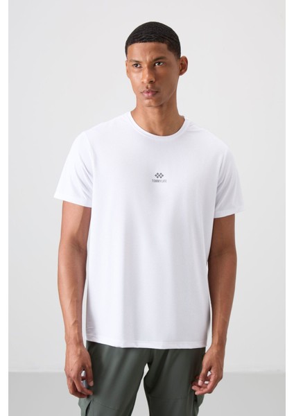 Tommy Life Beyaz Polyester Nefes Alan Dokulu Ince Esnek Standart Fit Erkek Performans T-Shirt - 88387