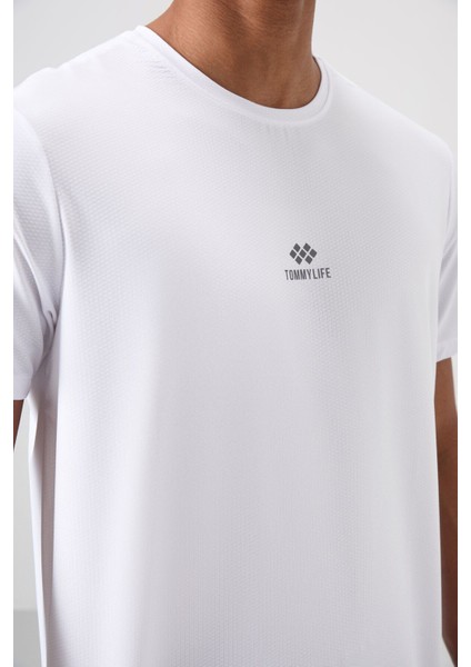 Tommy Life Beyaz Polyester Nefes Alan Dokulu Ince Esnek Standart Fit Erkek Performans T-Shirt - 88387