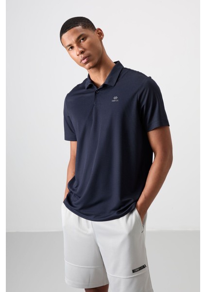 Lacivert Logo Baskılı Standart Kalıp Polo Yaka Aktif Spor Erkek T-Shirt - 88252