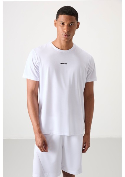 Tommy Life Beyaz Polyester Nefes Alan Dokulu Ince Esnek Standart Fit Erkek Performans T-Shirt - 88384