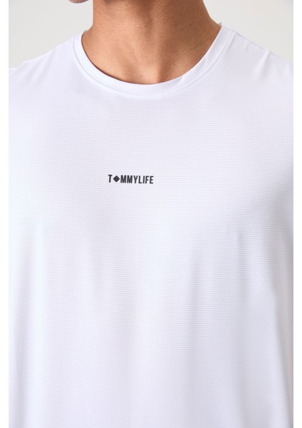 Tommy Life Beyaz Polyester Nefes Alan Dokulu Ince Esnek Standart Fit Erkek Performans T-Shirt - 88384