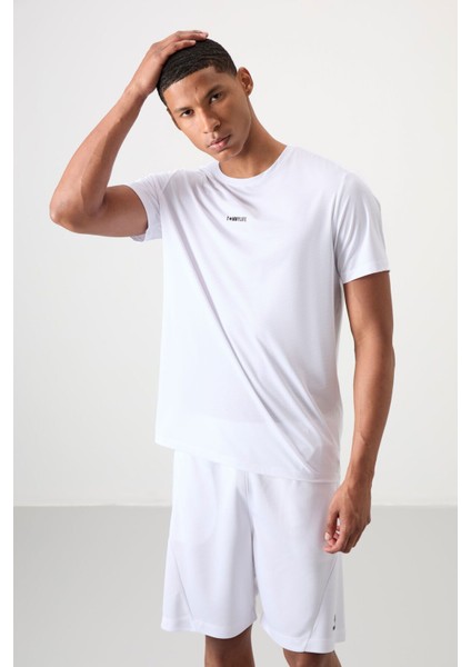 Tommy Life Beyaz Polyester Nefes Alan Dokulu Ince Esnek Standart Fit Erkek Performans T-Shirt - 88384